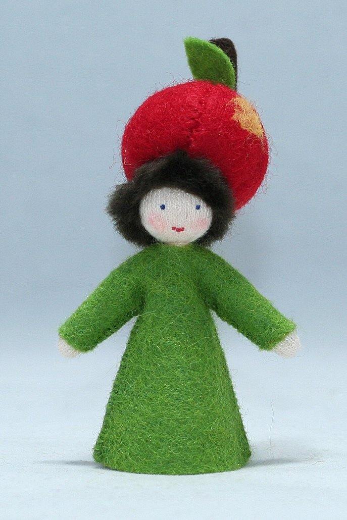 Apple Prince (miniature standing felt doll, fruit hat) - Eco Flower Fairies LLC - Waldorf Doll Shop - Handmade by Ambrosius