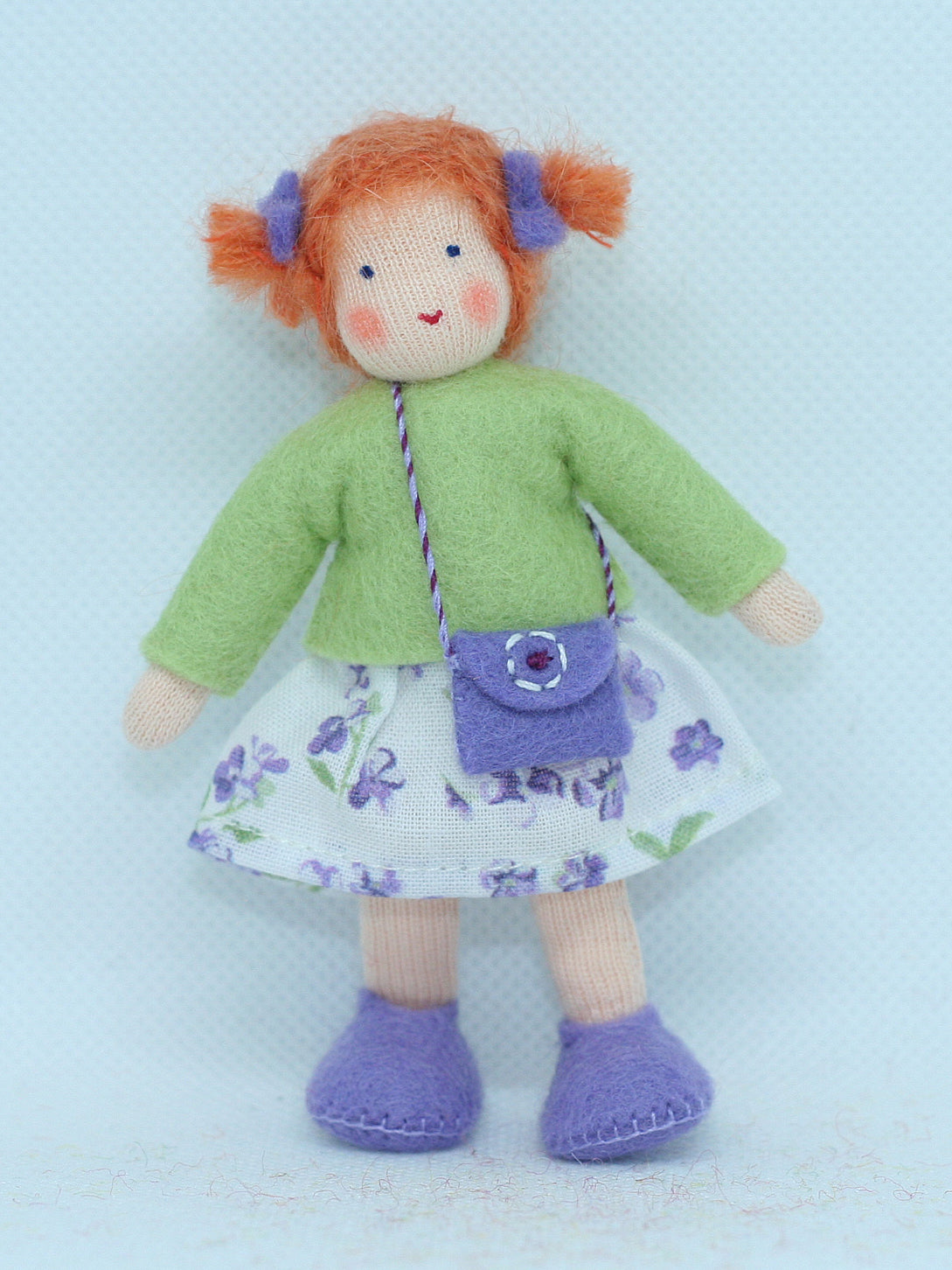 Girl Doll (miniature bendable felt doll, ginger, fair skin)