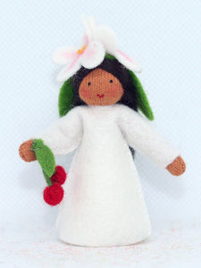 Cherry Blossom Fairy (2.5" miniature standing felt doll, holding fruit)