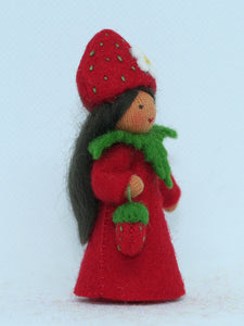 Strawberry Fairy (2.5" miniature standing felt doll, holding berries)