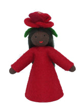 Rose Fairy (2.5" miniature standing felt doll, flower hat, red)