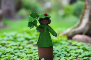 Clover Prince (2.5" miniature standing felt doll, holding leaves)