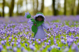 Bellflower Prince (2.5" miniature standing felt doll, holding flower)
