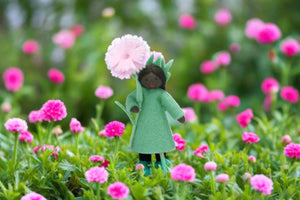 Carnation Fairy (2.5" miniature standing felt doll, holding flower)