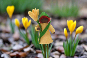 Crocus Prince (2.5" miniature standing felt doll, holding flower)