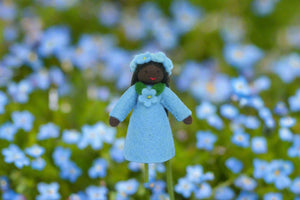 Forget-Me-Not Fairy (2.5" miniature standing felt doll, flower hat)