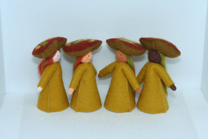 Mushroom Fairy (2.5" and 3.3" miniature standing felt doll, orange mushroom cap)