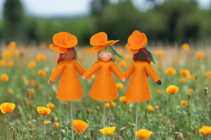 Golden Poppy Fairy (3" miniature standing felt doll, flower hat)