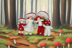 Mushroom Family (handmade bendable felt doll set) - Eco Flower Fairies LLC - Waldorf Doll Shop - Handmade by Ambrosius