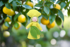 Lemon Fairy (3" miniature standing felt doll, fruit hat)