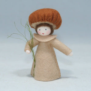 Brown Mushroom Fairy (handmade decorative felt doll) - Eco Flower Fairies LLC - Waldorf Doll Shop - Handmade by Ambrosius