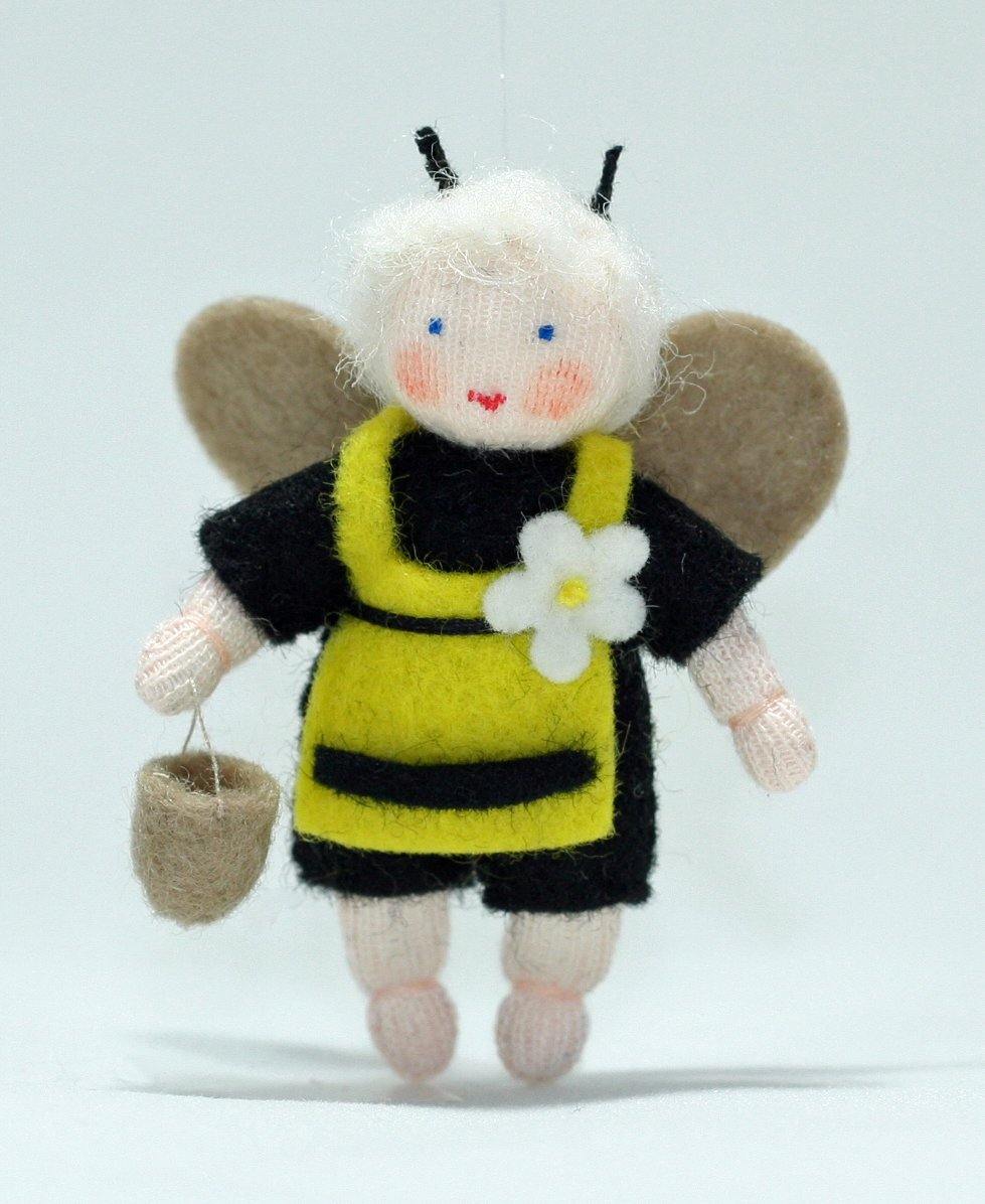 Bee Baby (miniature bendable hanging felt doll, with apron) - Eco Flower Fairies LLC - Waldorf Doll Shop - Handmade by Ambrosius