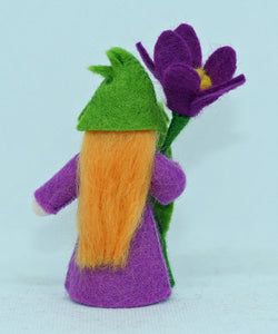 Crocus Fairy (2.5" miniature standing felt doll, holding flower)