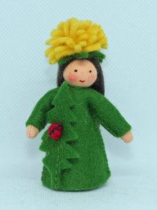 Dandelion Fairy (2.5" miniature standing felt doll, flower hat)