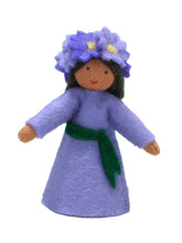 Alpine Aster Fairy (miniature standing felt doll, flower hat) - Eco Flower Fairies LLC - Waldorf Doll Shop - Handmade by Ambrosius
