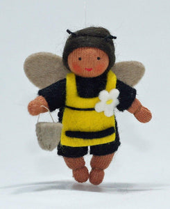 Bee Baby (miniature bendable hanging felt doll, with apron) - Eco Flower Fairies LLC - Waldorf Doll Shop - Handmade by Ambrosius