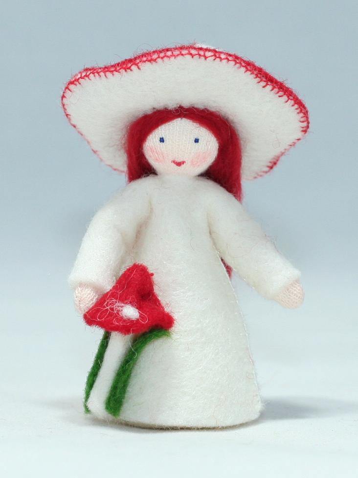 Handmade Fly Agaric Mushroom Fairy Doll by Ambrosius – Eco-Friendly Wool Felt Waldorf Toy from Eco Flower Fairies LLC