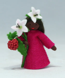 Handmade Raspberry Fairy Doll by Ambrosius – Eco-Friendly Wool Felt Waldorf Toy from Eco Flower Fairies LLC